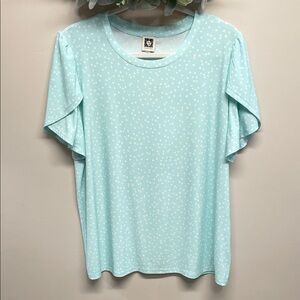 NWT Anne Klein Tulip Sleeve Blouse Ocean Sky & White Polka Dot XL